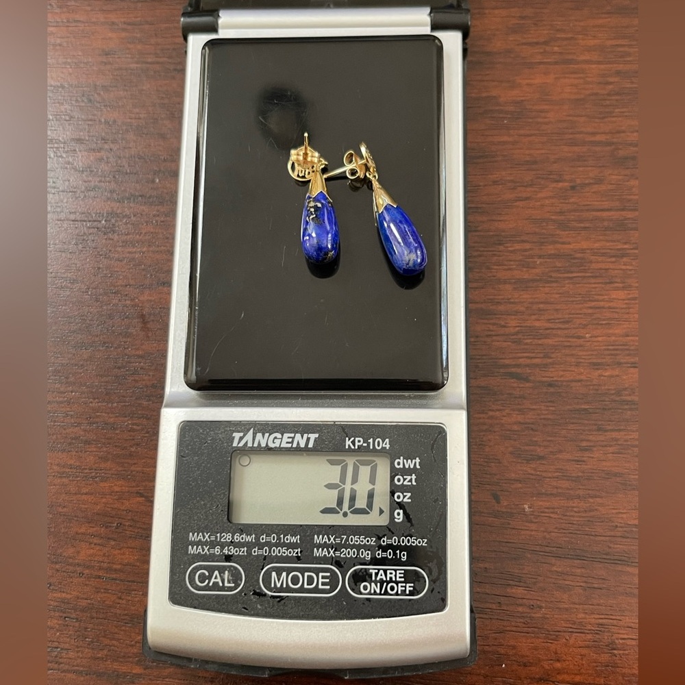 Natural lapis lazuli solid 14K gold drop earrings - Picture 4 of 6